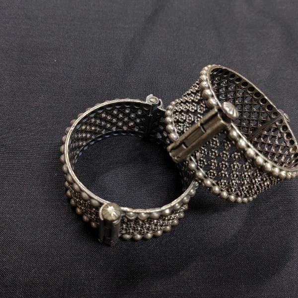 Antique Oxidized Silver Floral Cuff Bangles