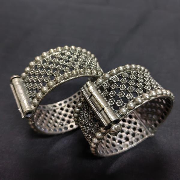 Antique Oxidized Silver Floral Cuff Bangles
